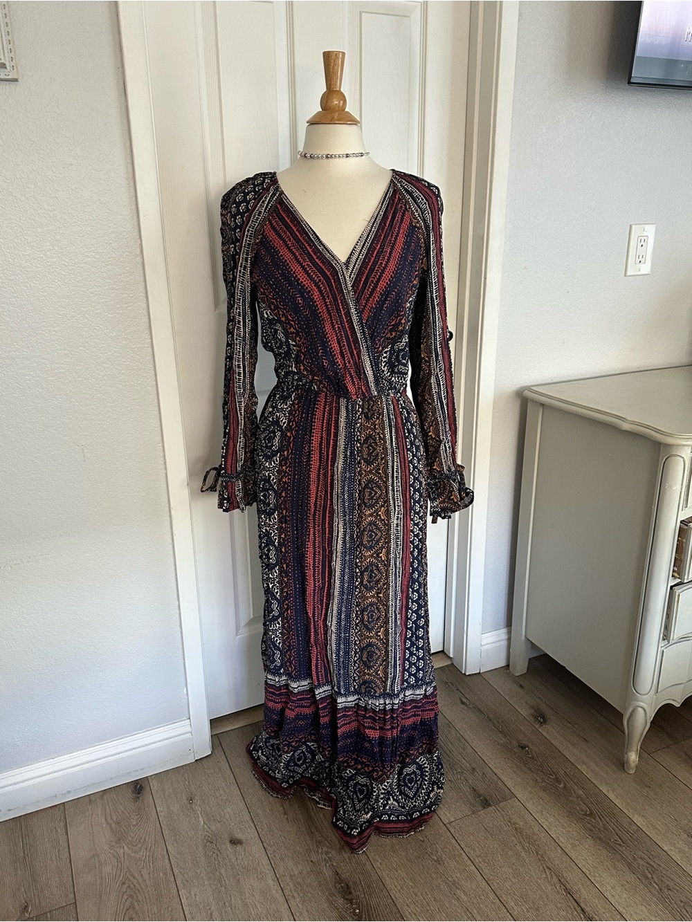 lovestitch Navy, Rust and Cream Boho Maxi Wrap Dress